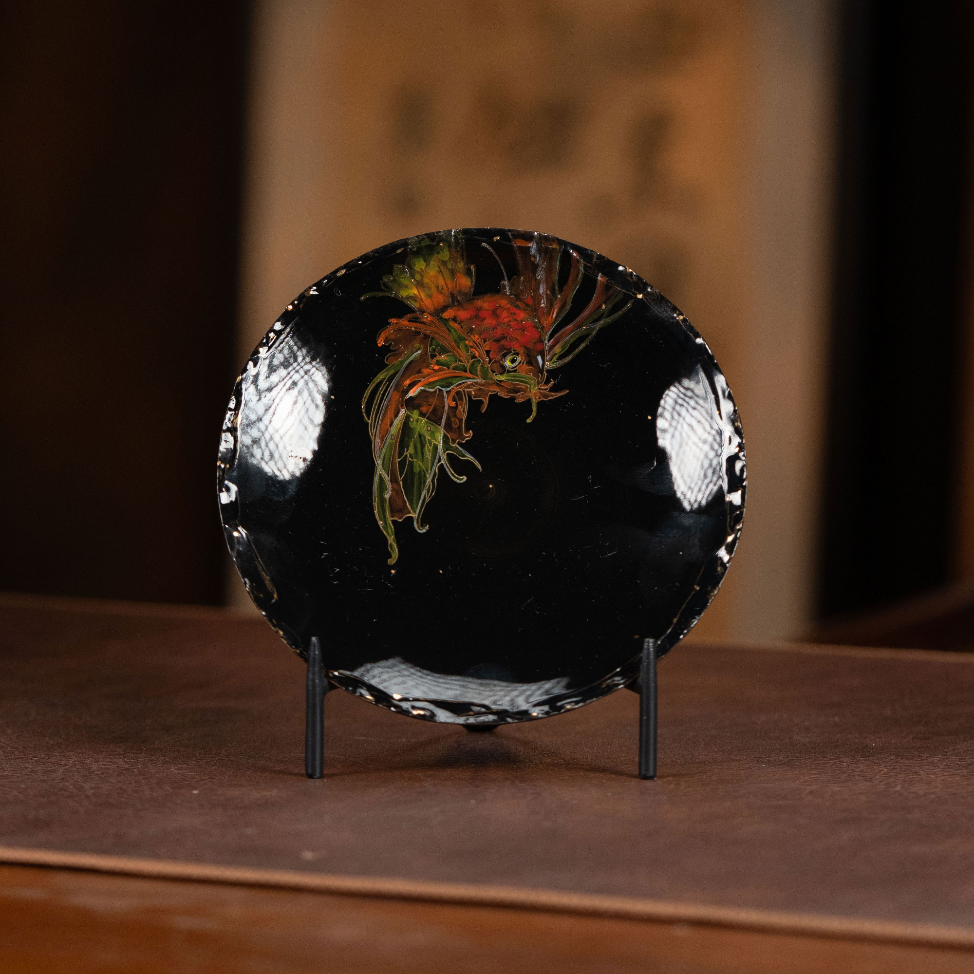 大漆玄鱼干泡盘纯手绘制直径约15cm茶周边系列SG