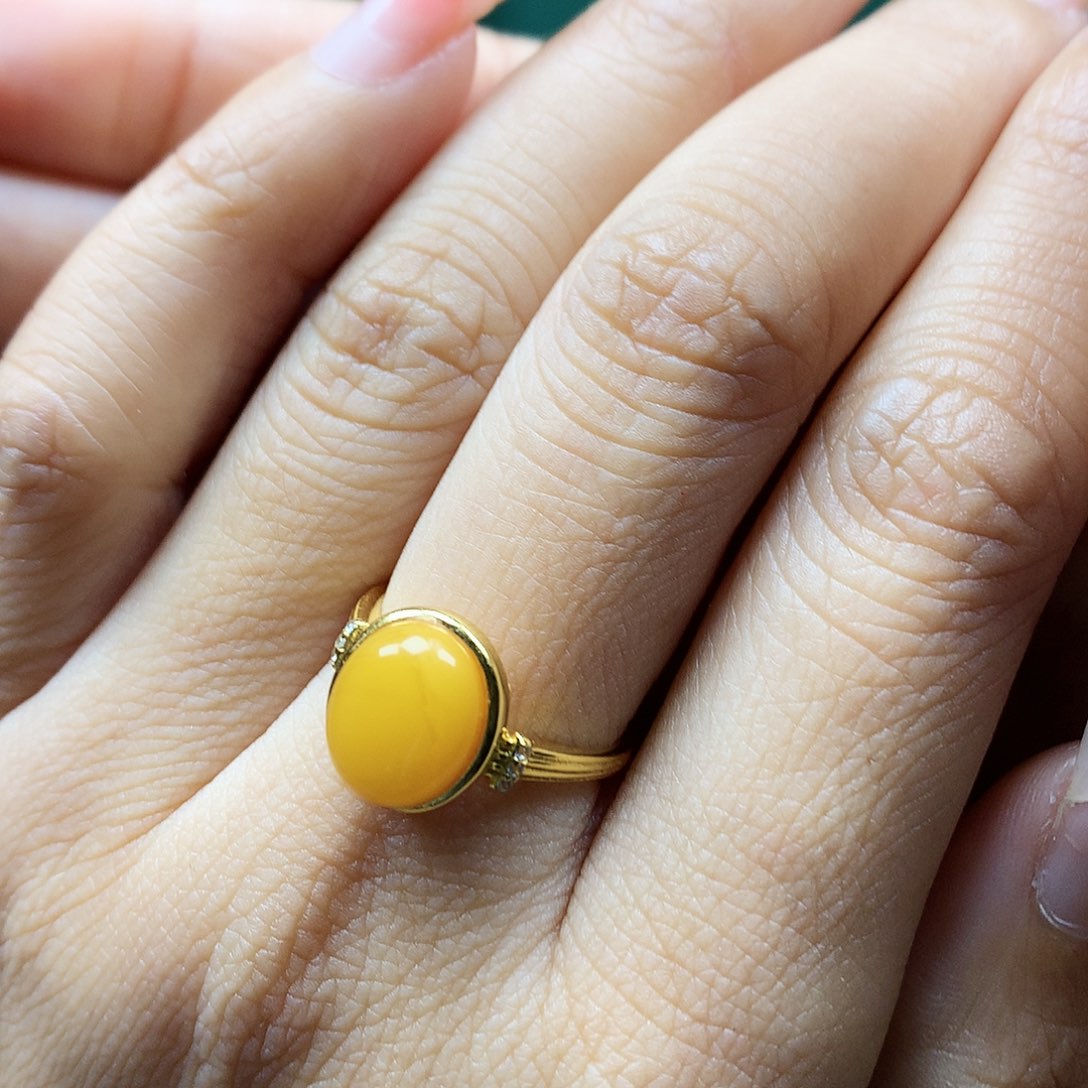 蜜蜡戒指银S925镶嵌戒指