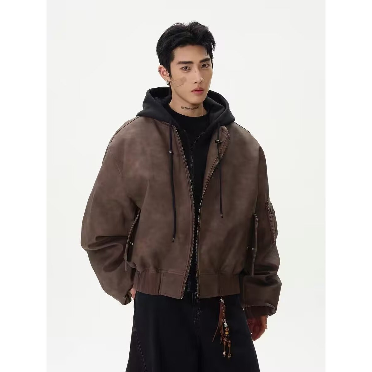 【云锦】慵懒时尚华棉复合假两件皮衣原宿新款气质简约流行百搭潮流