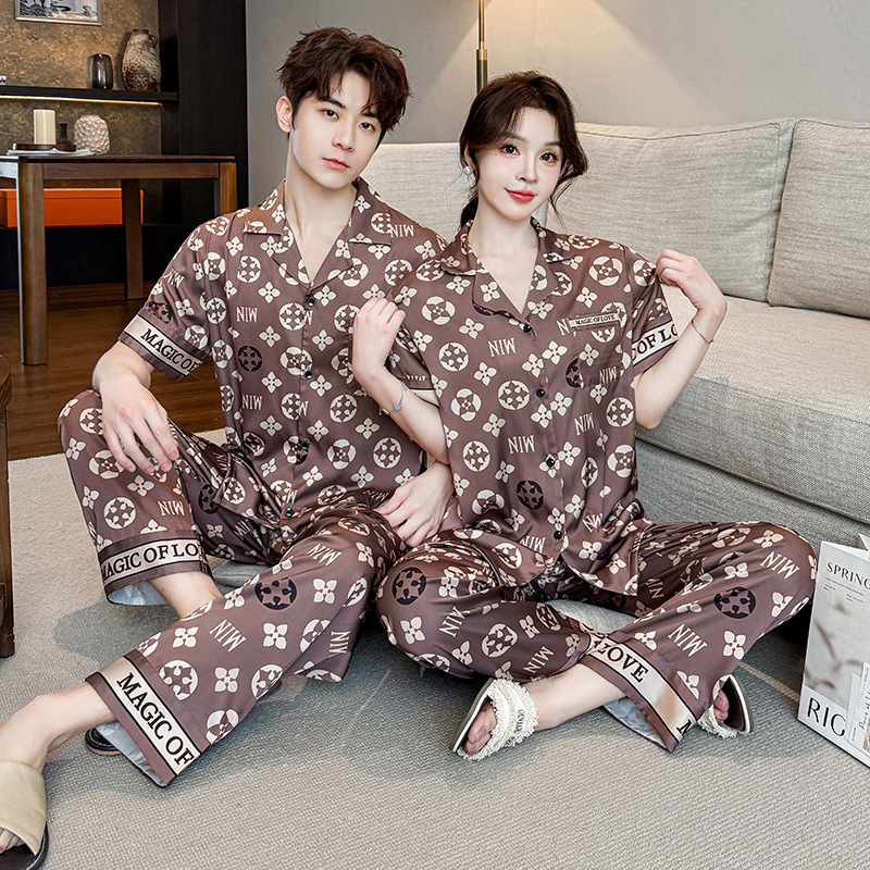 MM品奢(巴黎暮色老花)奢华高定柔光软丝情侣睡衣短袖KOL家居服