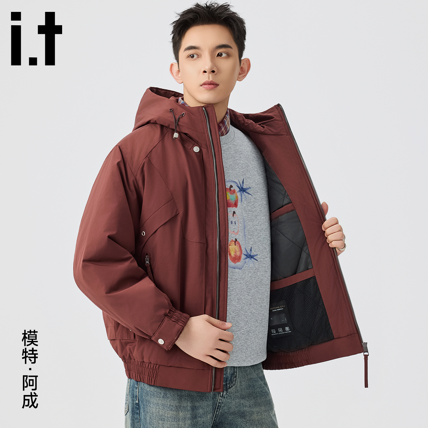 FIVE CM男士2025冬季新款连帽工装三防加厚加棉透气保暖上衣外套