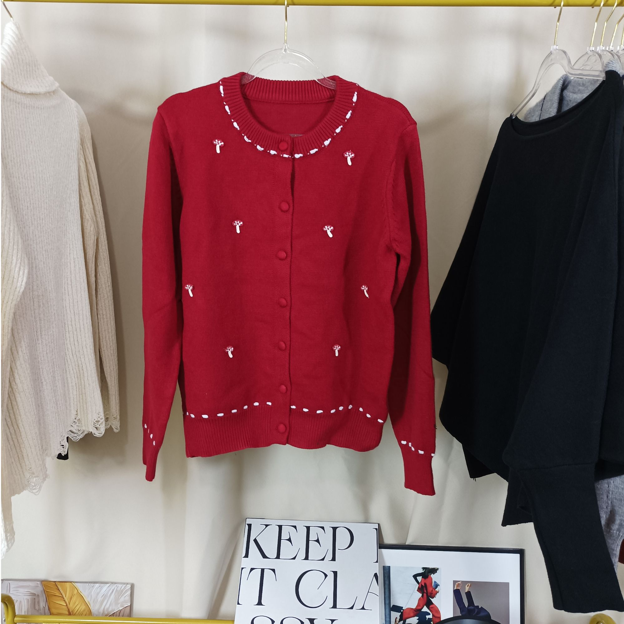 新款圆领时尚开衫女洋气百搭长袖针织衫显瘦减龄毛衣外套女