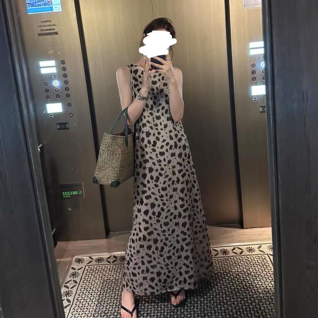 [胖鹅张]复古圆领豹纹无袖连衣裙#2325[实物以直播间展示为准]