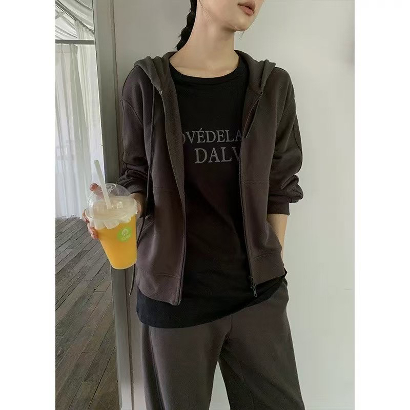 【木兰】休闲风拉链不起球女连帽长袖卫衣休闲韩版宽松带帽秋冬百搭