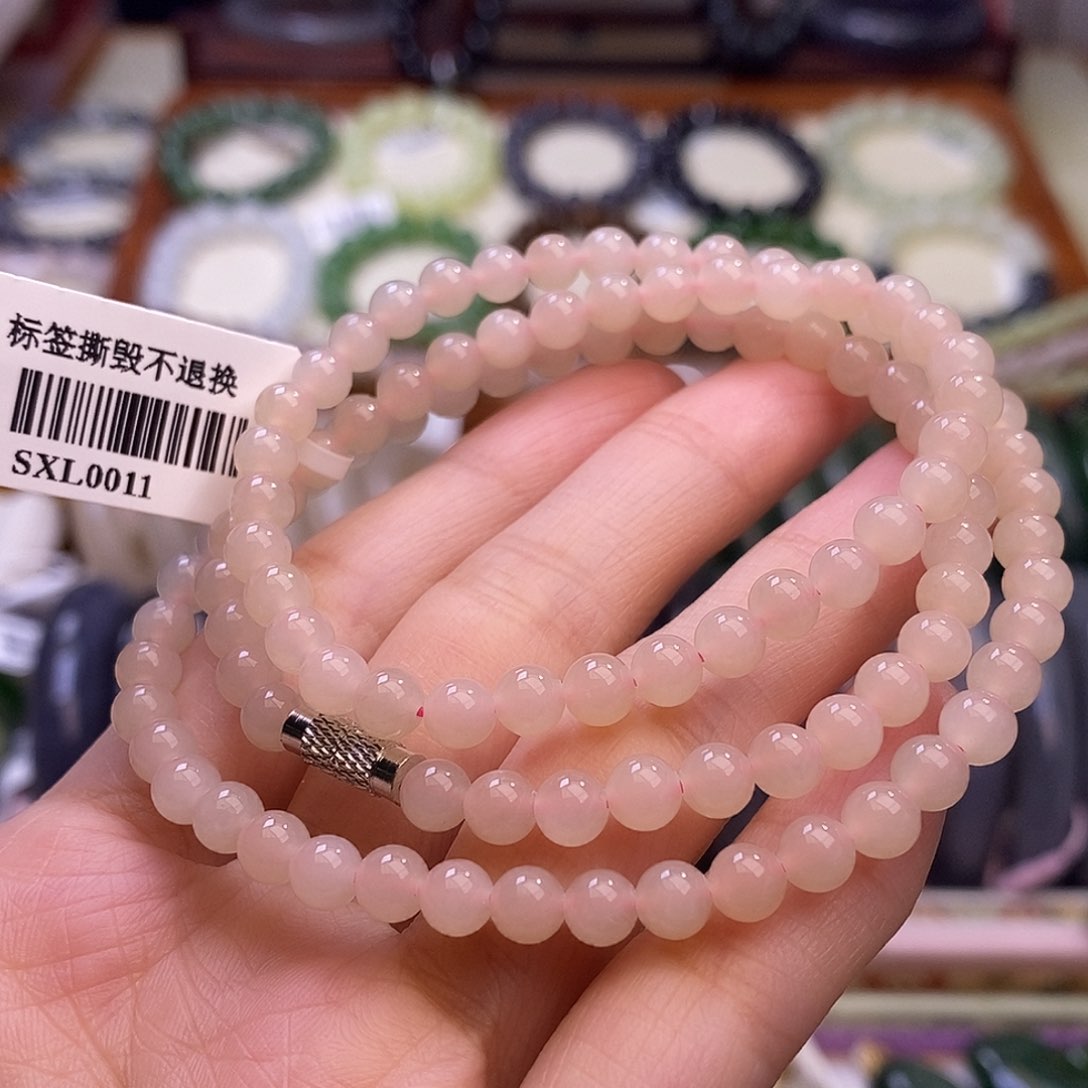 颈饰未镶嵌和田玉老矿料浓藕粉毛衣链5m