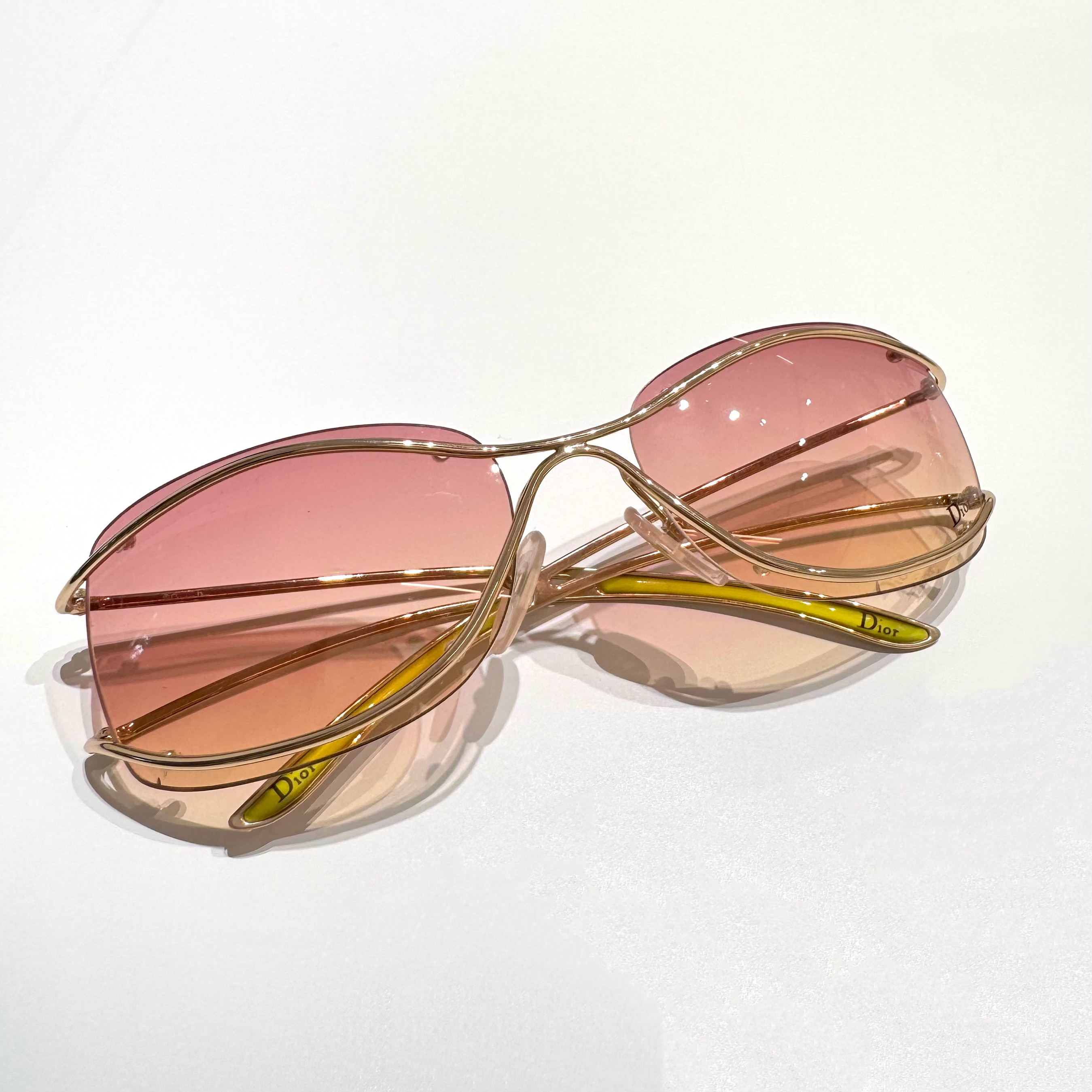 95新 DIOR/迪奥 Dior淡金边框橘粉色渐变镜片墨镜70657237