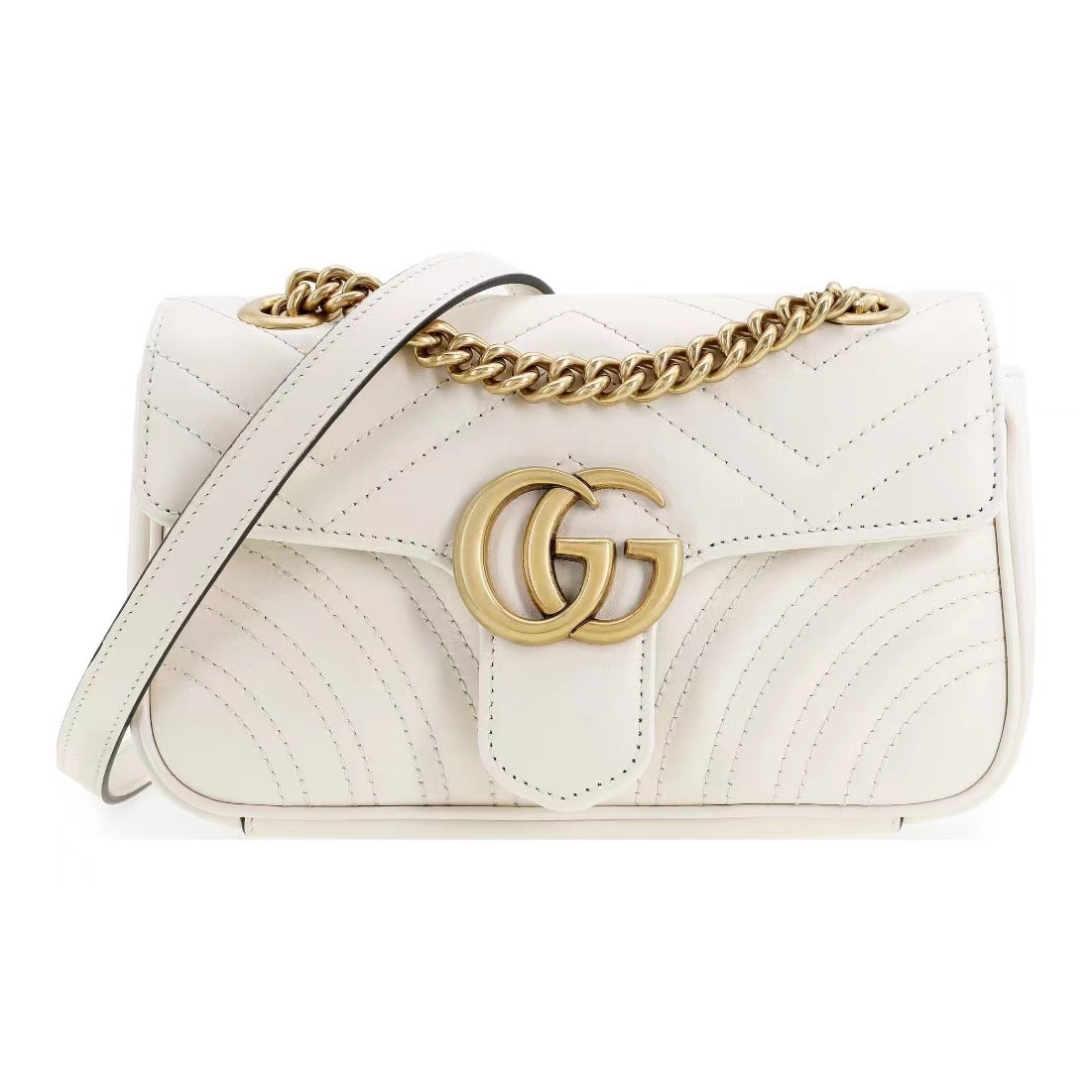 99新 GUCCI/古驰 白金marmont 22/26斜挎链条包