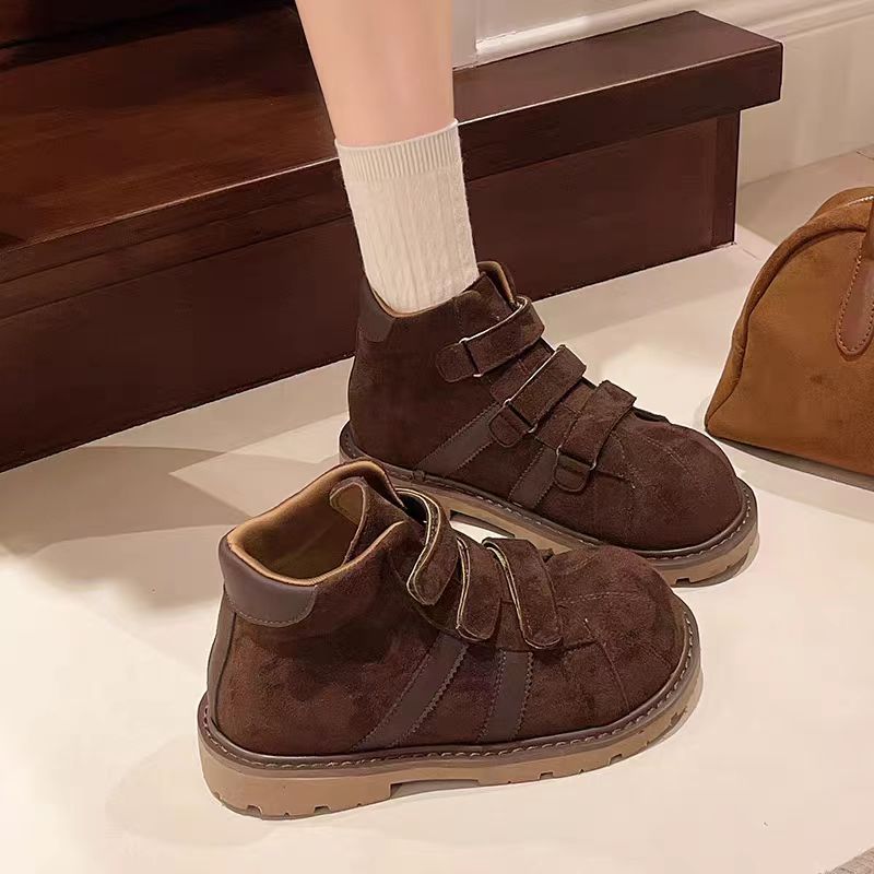 欧货磨砂皮高帮厚底鞋女卡皮巴拉松糕鞋秋季新款小个子增高鞋6905