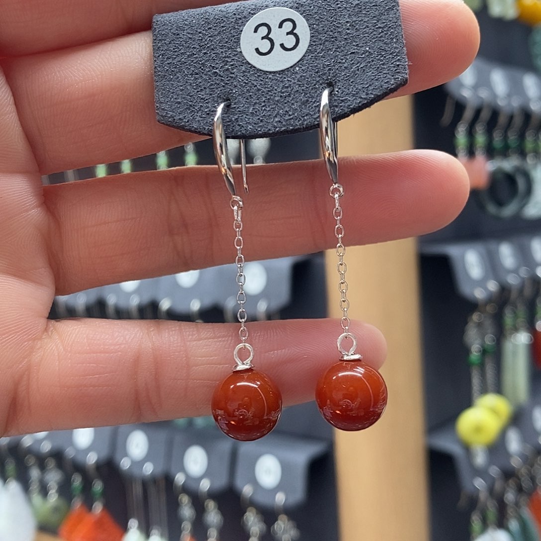 玛瑙/玉髓银S925镶嵌耳坠