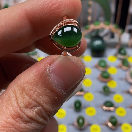 和田玉（碧玉）戒指银S925镶嵌