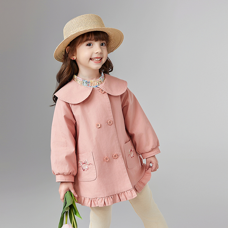 笛莎童装女童外套春季新款儿童宝宝时尚洋气中长款风衣-132512703