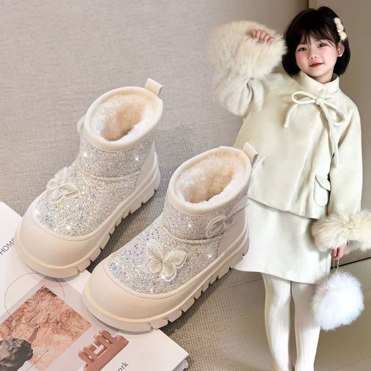 女童雪地靴2025新款冬季儿童大棉鞋加绒鞋女宝鞋子公主靴子雪地棉