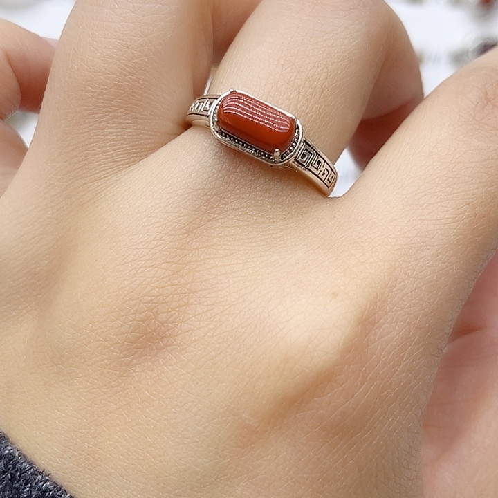 玛瑙/玉髓戒指银S925镶嵌925银