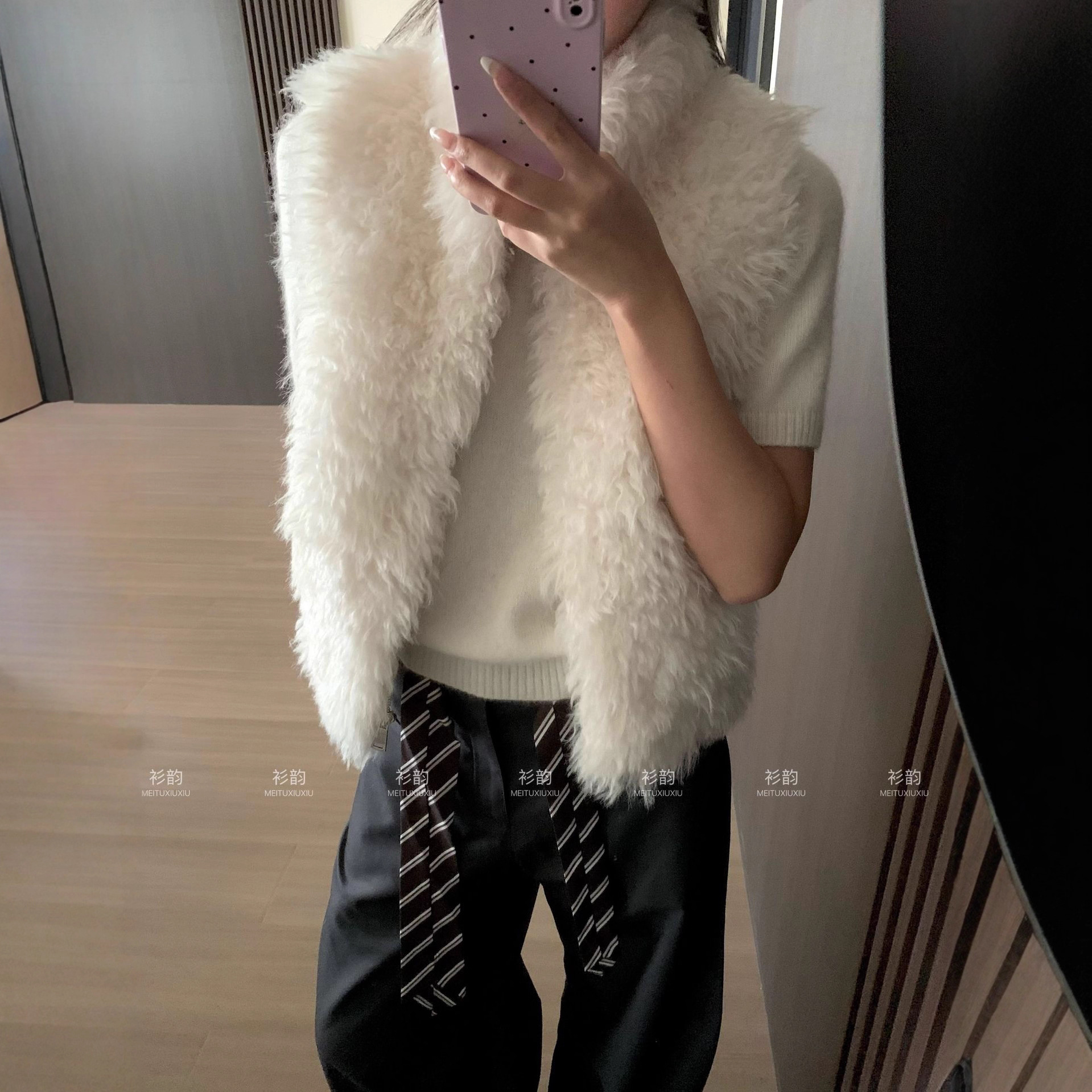 衫韵毛毛马甲麻豆同款仿山羊绒无袖背心皮草外套环保皮草可爱女人
