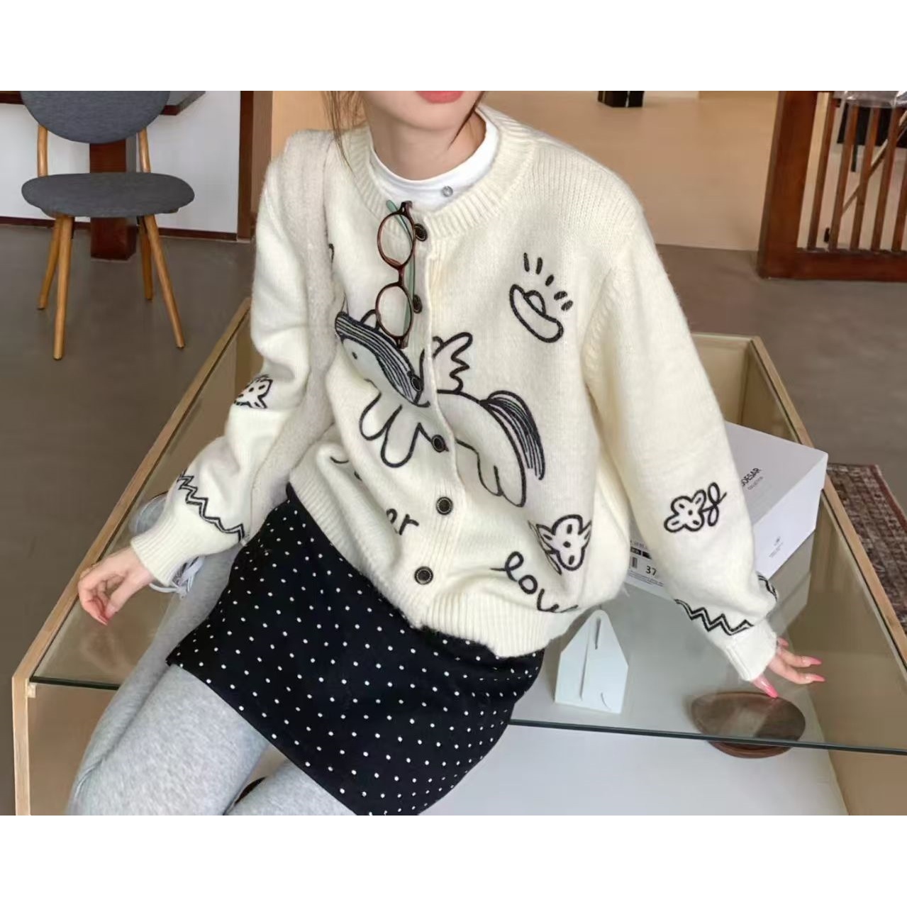 【元宝线条小马针织开衫】经典线条设计百搭元宝小马针织开衫651