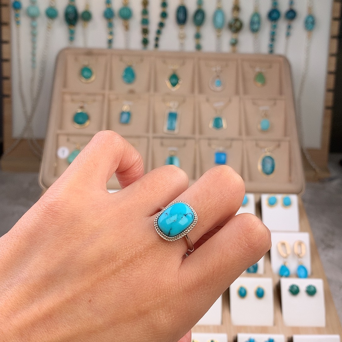 绿松石银S925镶嵌戒指