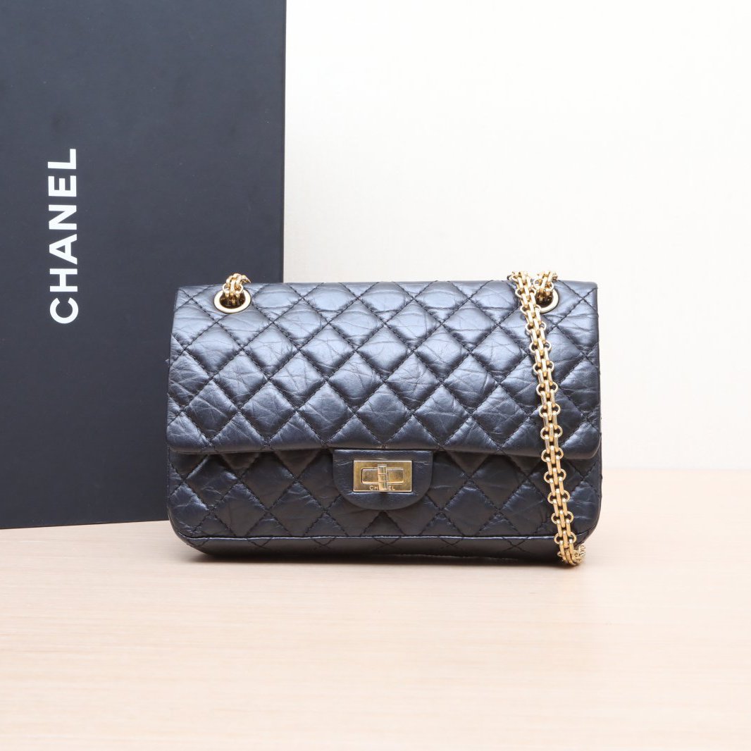 95新 Chanel/香奈儿 小花双双 2.55 口盖包 小号 黑色 皮革C 18开