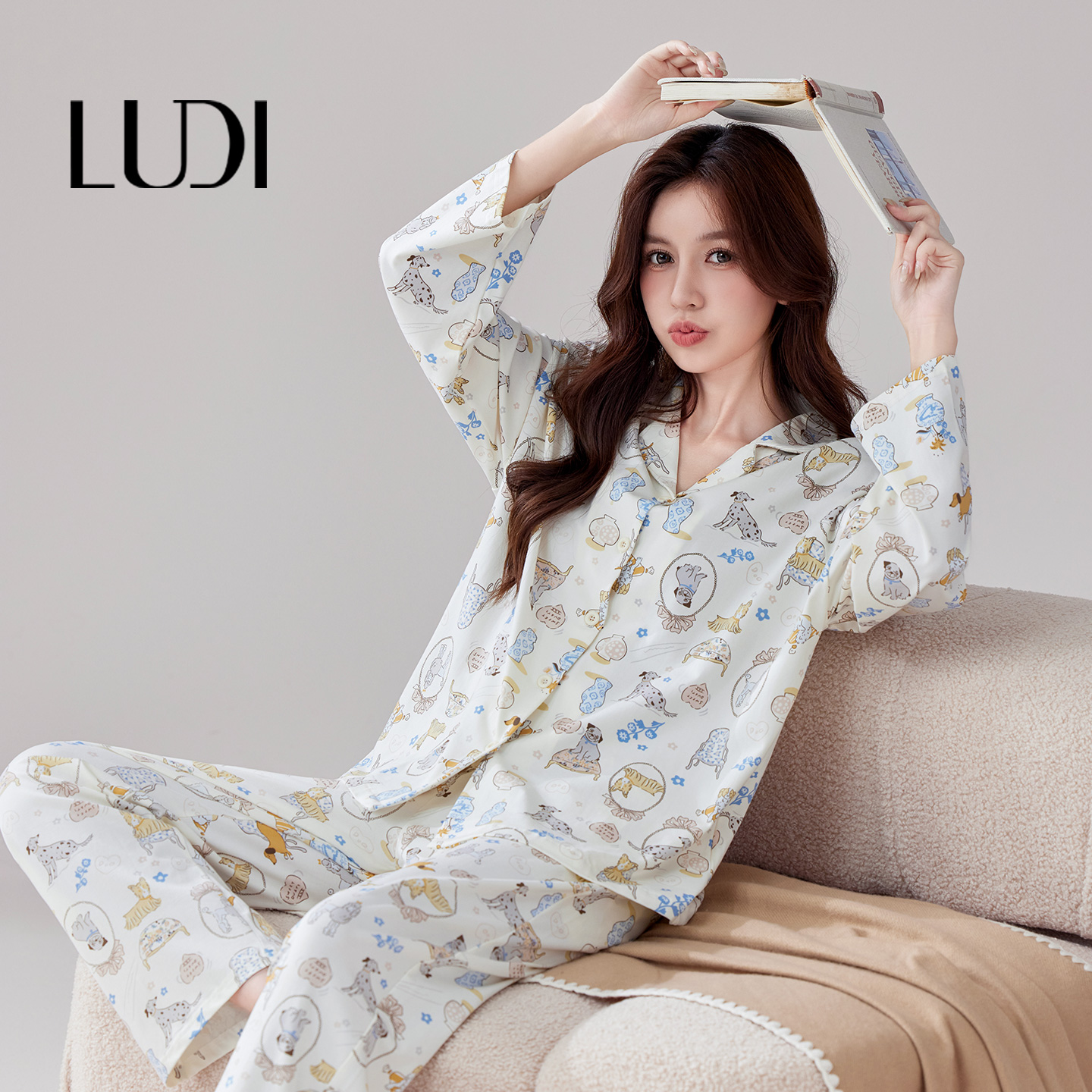露迪尚品家居服LDC257265女长袖睡衣套装纯棉健康亲肤