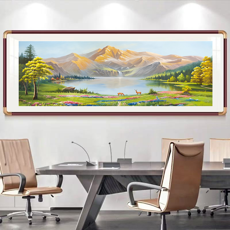 《日照金山》手工立体金箔描金客厅装饰画聚宝盆沙发背景墙山水挂画