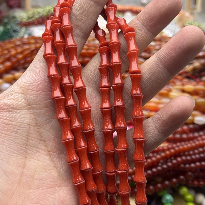 玛瑙/玉髓珠宝半成品未镶嵌一条6/11mm左右红玉竹节