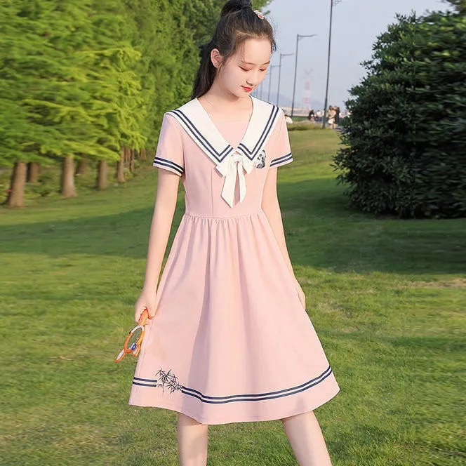 女童连衣裙夏日系海军领短袖中小学生连衣裙jk甜美学院风连衣裙子