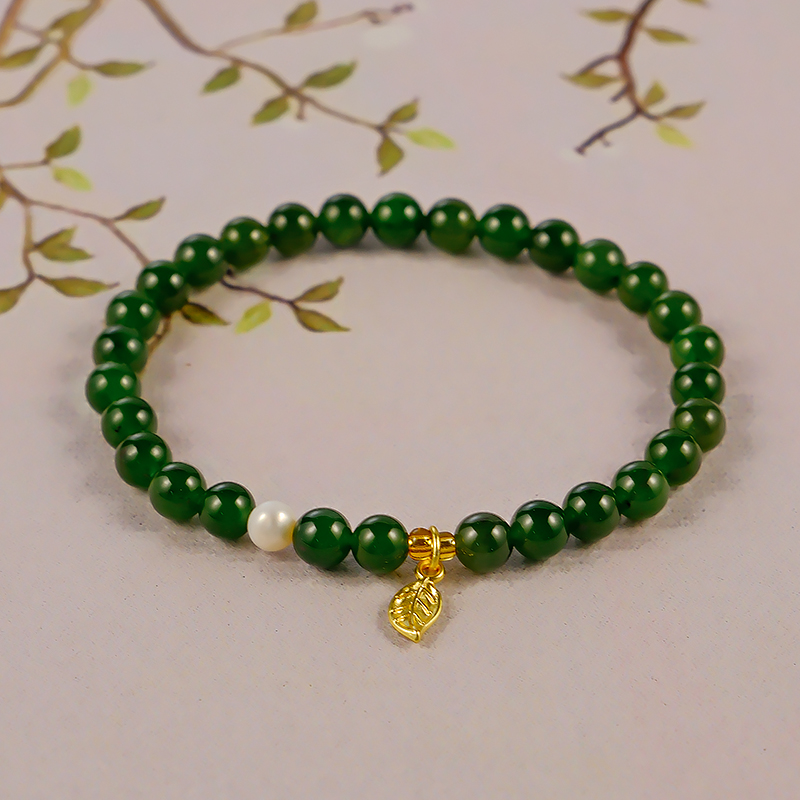 原创设计和田玉树叶手链-6752