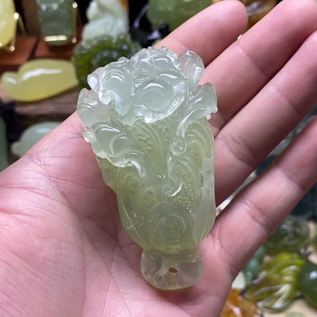 未镶嵌岫玉白菜手把
