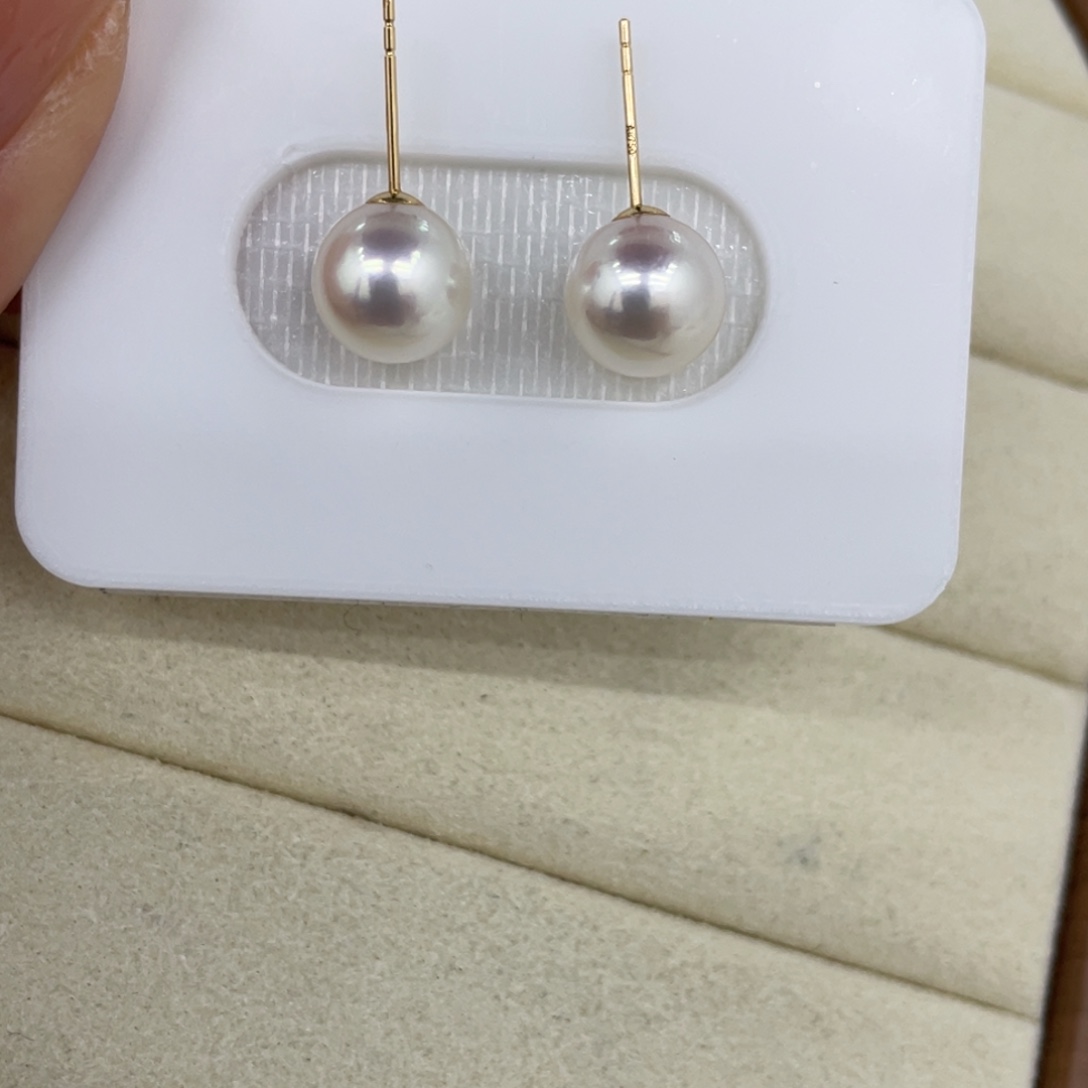 18K金镶嵌海水珍珠耳饰8/9毫米