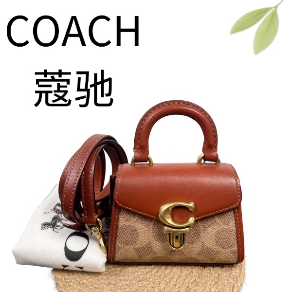 95新 COACH/蔻驰 老花拼棕sammy12小废包斜挎包G25128050底长11X9