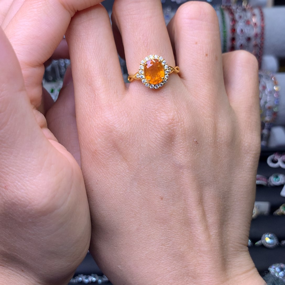 石榴石（芬达石）戒指银S925镶嵌