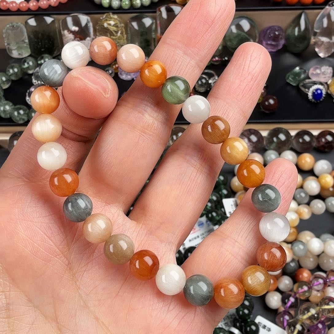 水晶手链未镶嵌天然猫眼满发彩发晶彩兔毛