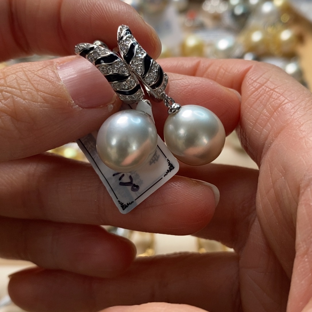 海水珍珠耳饰银S925镶嵌