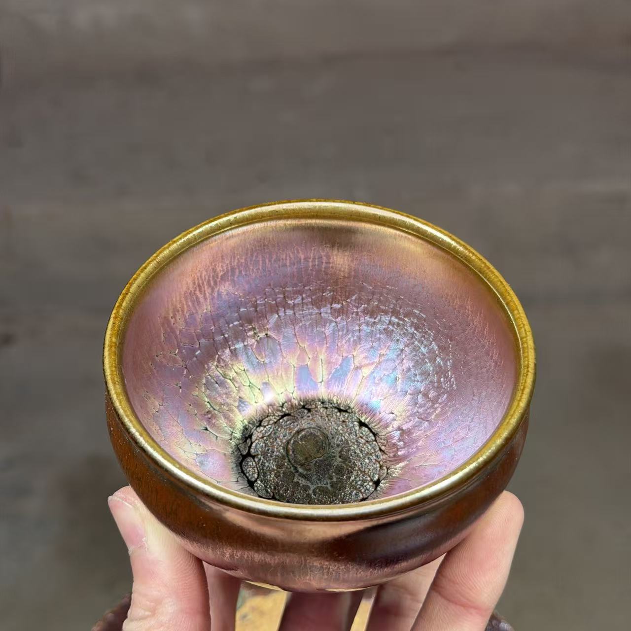 建窑建盏 彩金油滴 茶盏主人杯 电烧