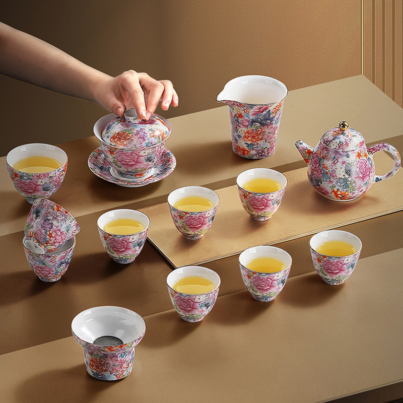 珐琅彩万物生花高端茶具套组