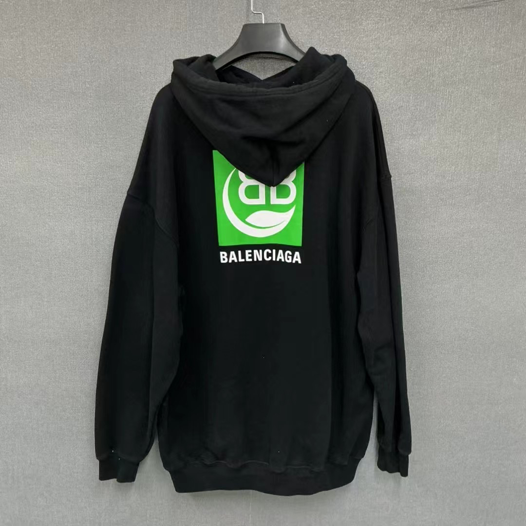 99新 Balenciaga/巴黎世家 双B环保印花logo帽衫卫衣 99新S码
