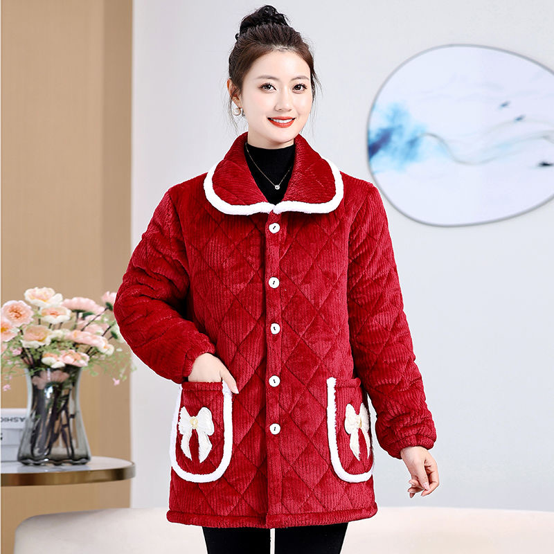 冬季加绒不起球加厚保暖棉服大码外套罩衣女外常规款居家外穿棉衣