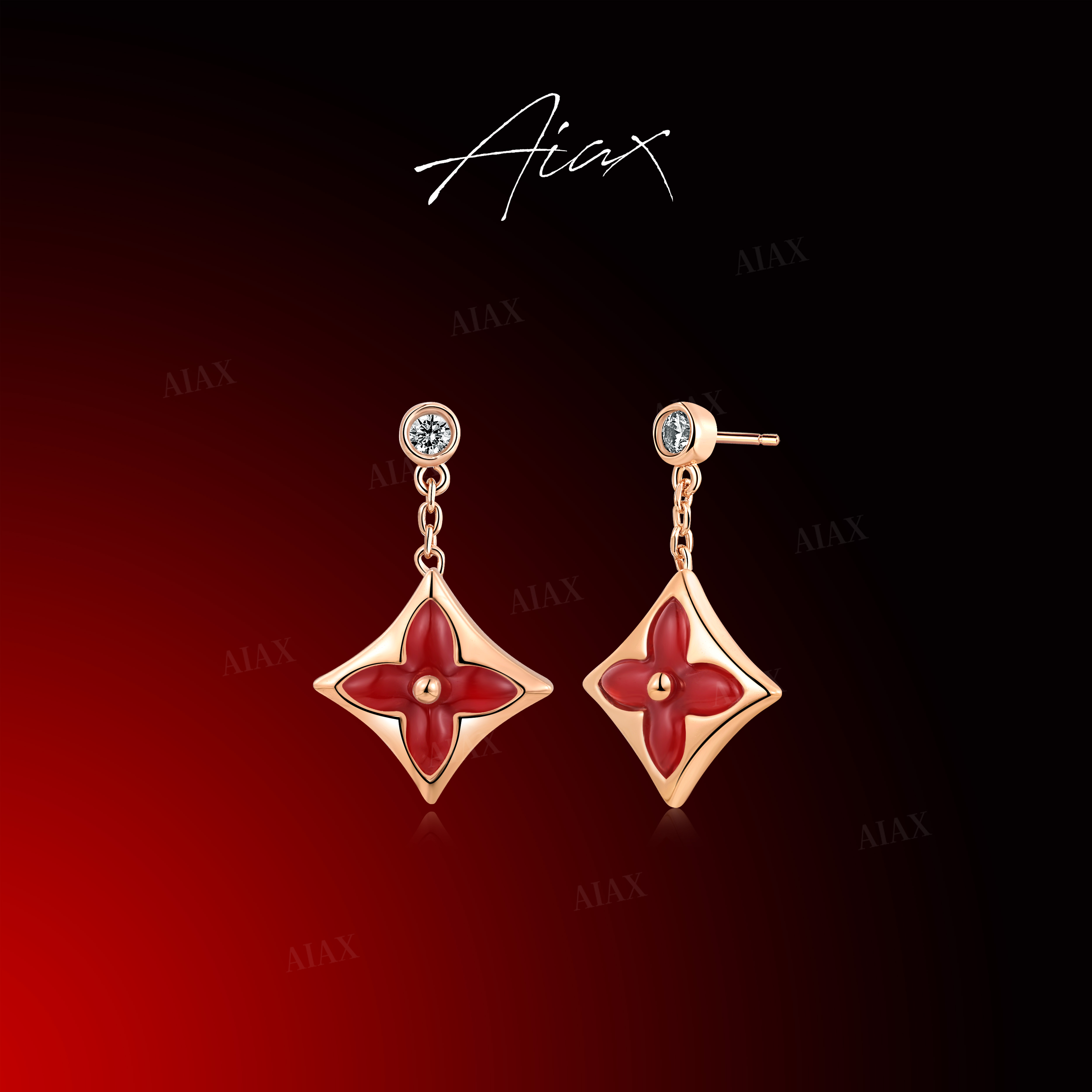 AIAX 镀k金 【情人节】百搭菱形四叶耳环TSL1579