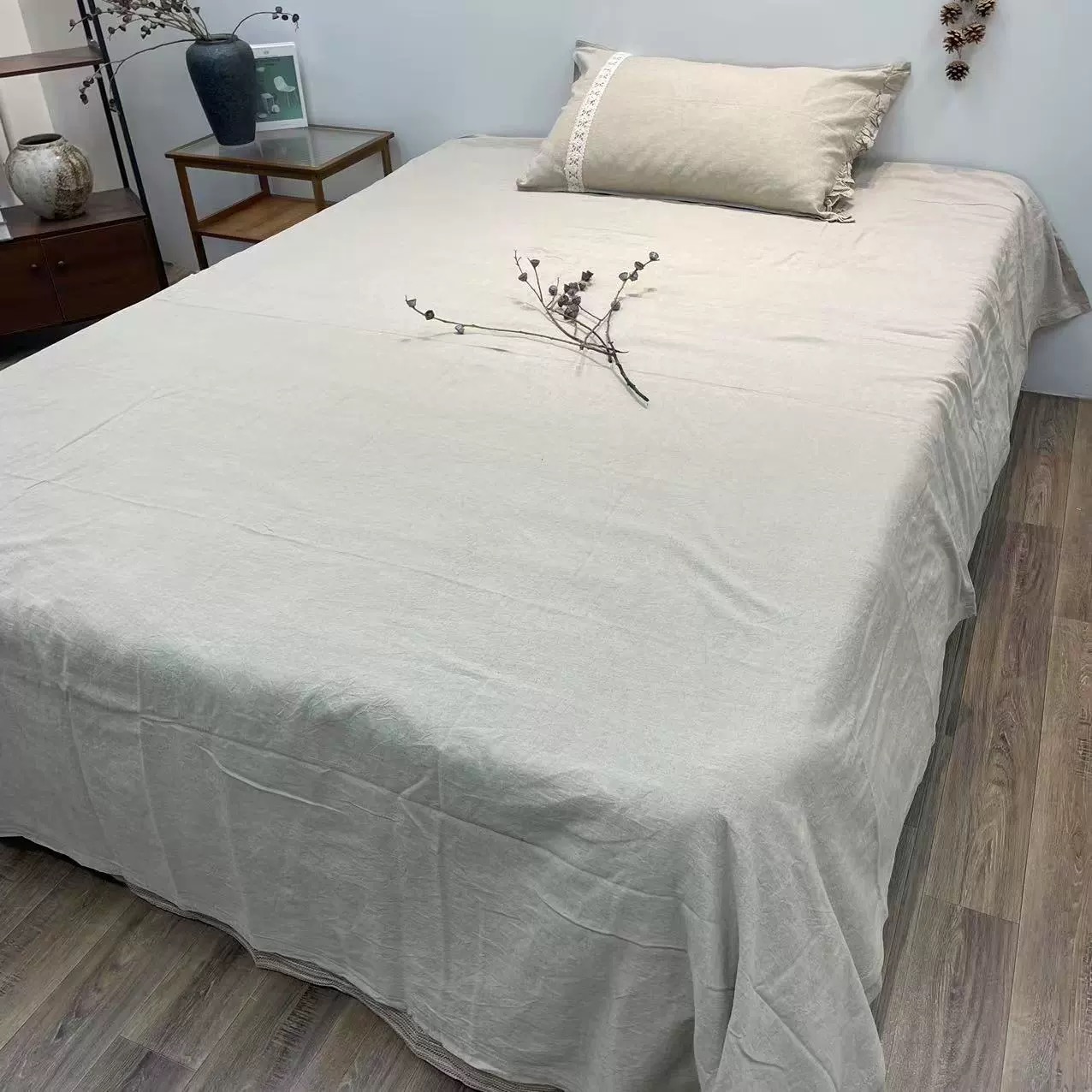 【麻代先生】外贸原单罗布麻汉麻交织纯色床单