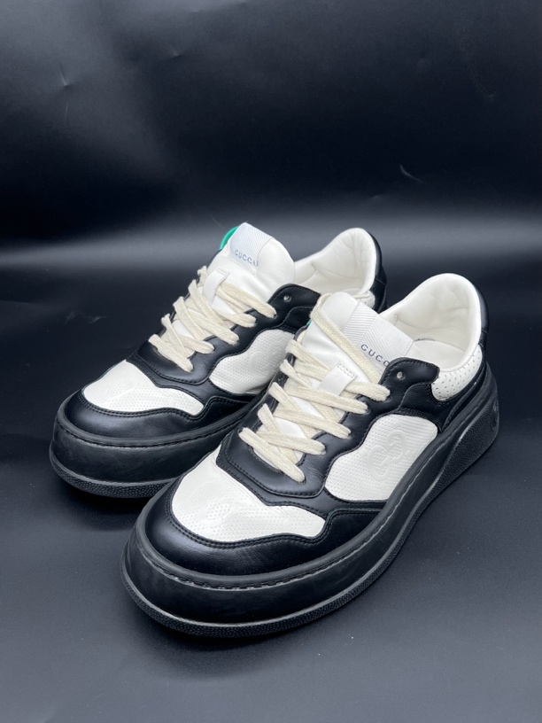 95新 GUCCI/古驰 满印双g 黑白熊猫休闲鞋 37欧 奢f