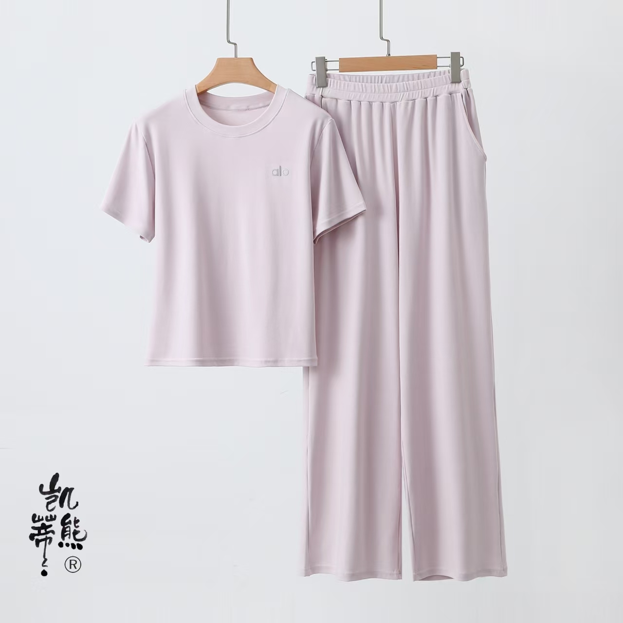 阔腿裤休闲运动风街头修身简约薄款休闲时尚夏季短袖套装纯色圆领