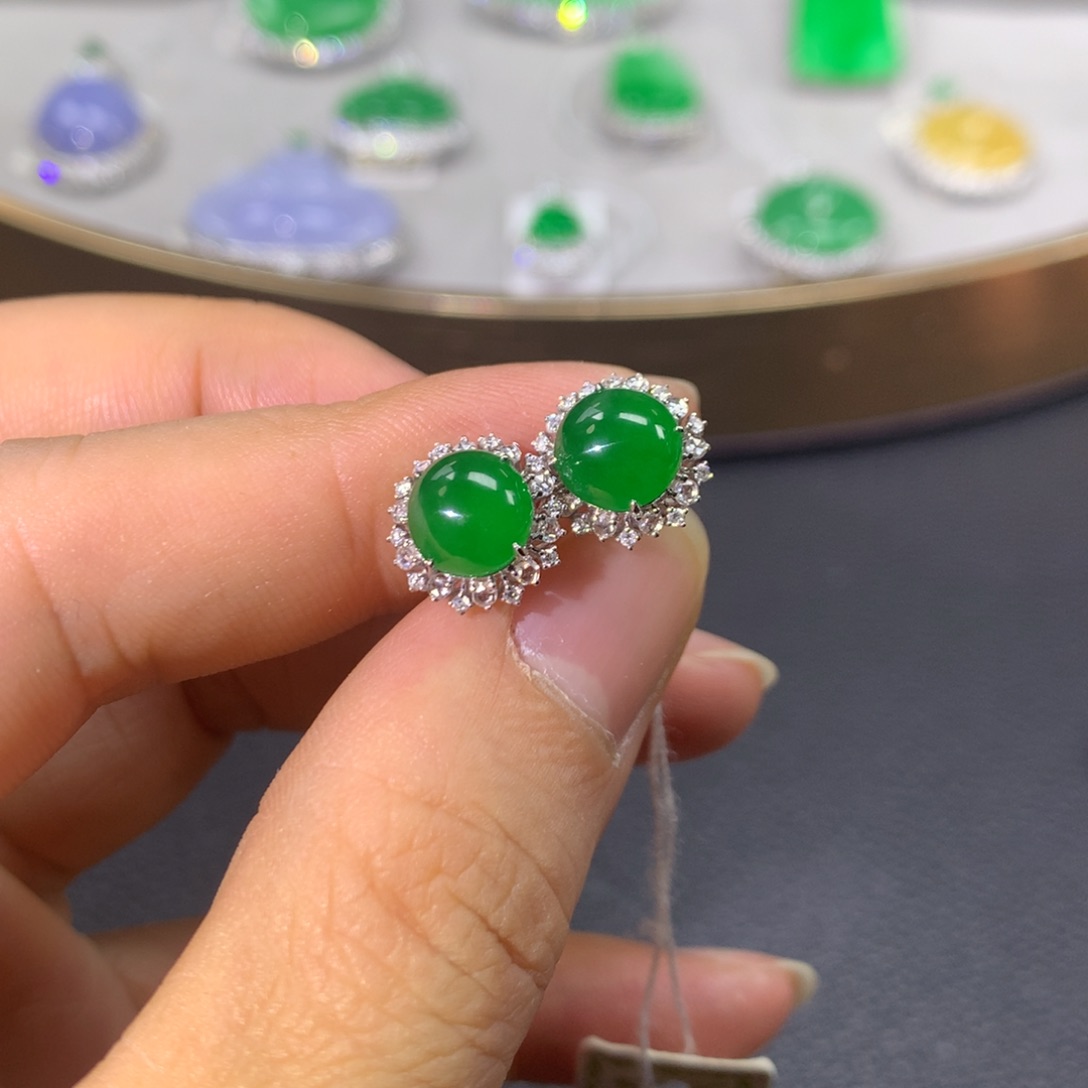 翡翠耳饰18K金镶嵌翡翠