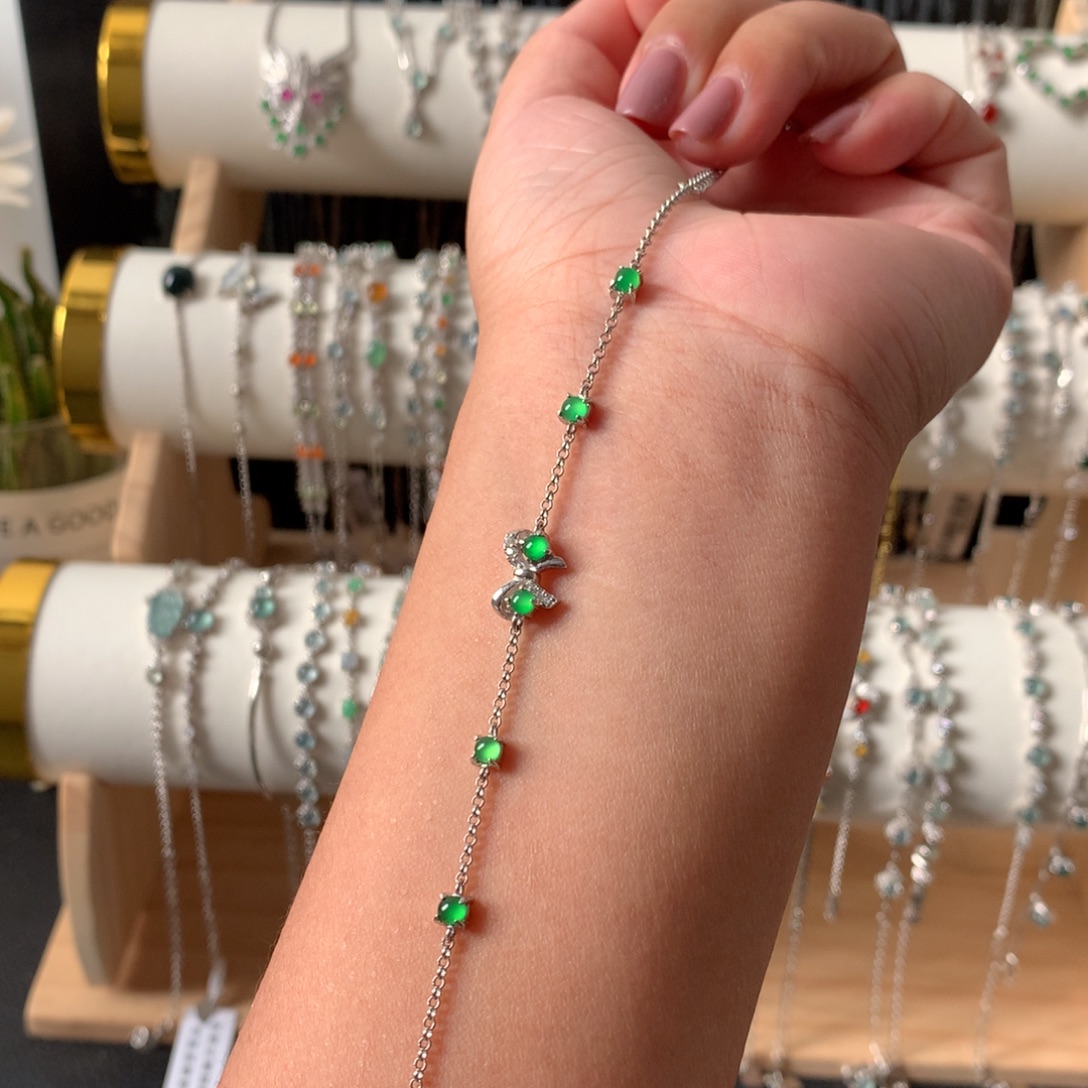 翡翠银S925镶嵌耳饰手链