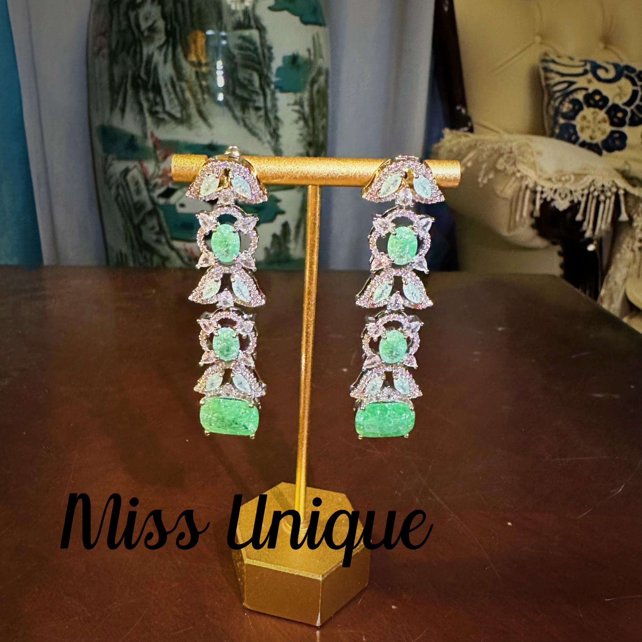  S2142青苹果绿色方糖冰裂耳环