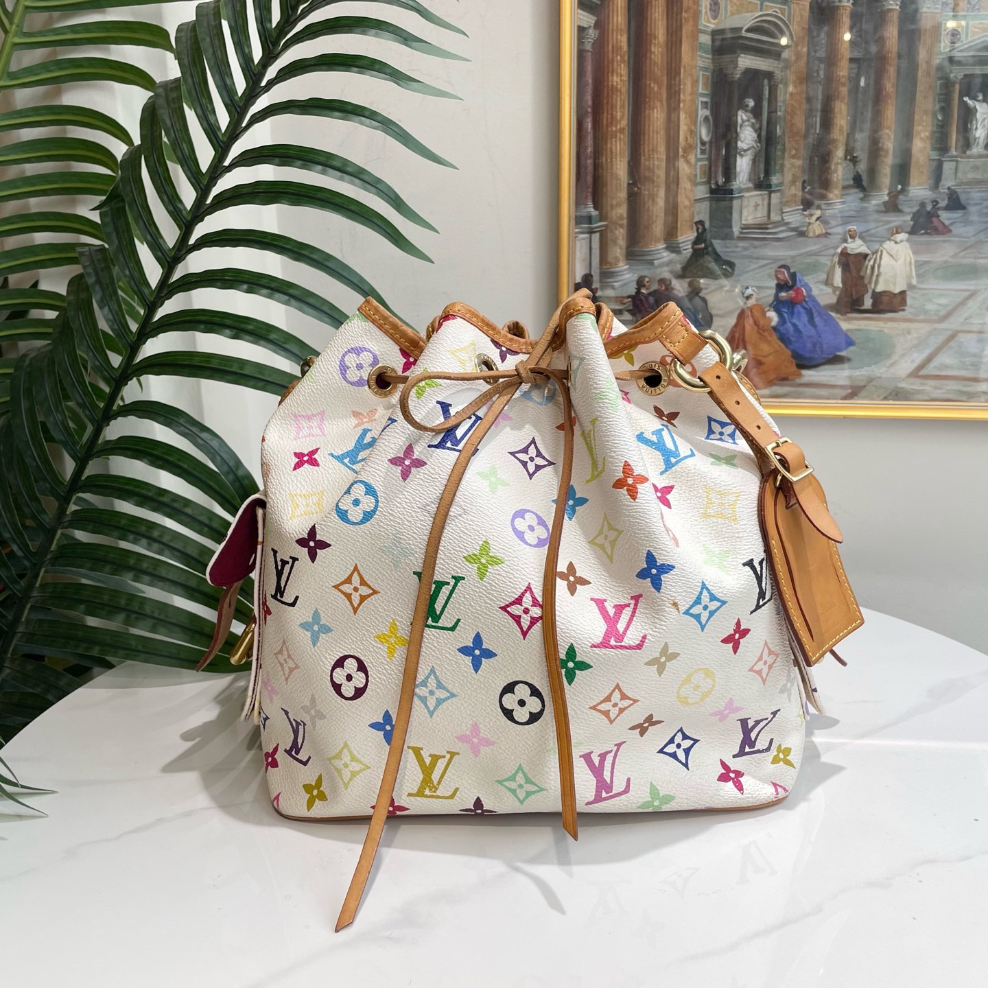 95新 LouisVuitton/路易威登 御古屋/55434/白三彩水桶包