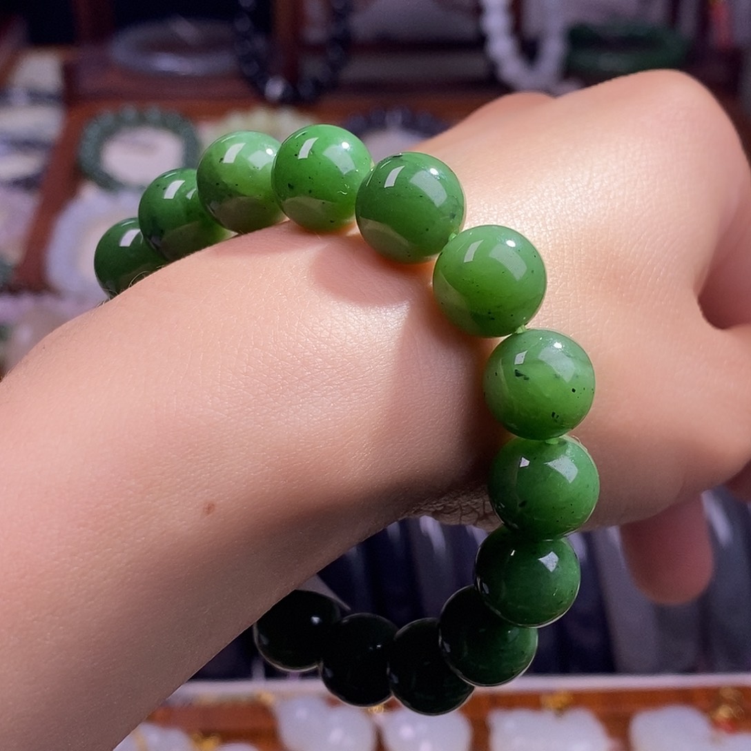 颈饰未镶嵌和田玉碧玉老坑料12mm手串