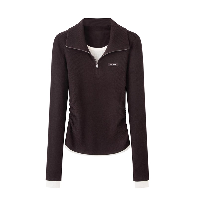 艾家商场同款轻奢2025秋冬新款修身显瘦假两件针织衫女4115