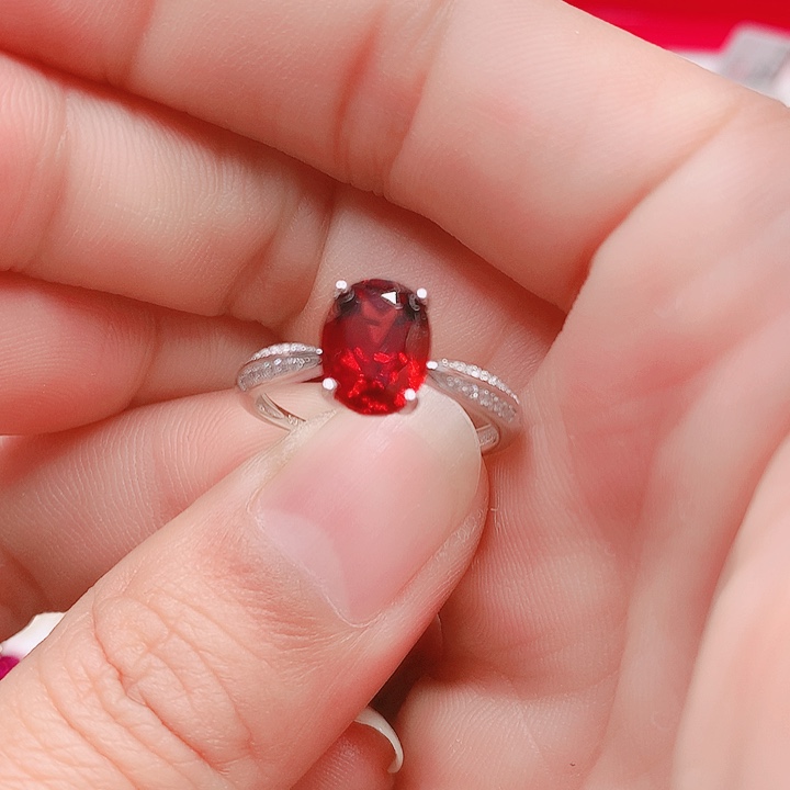 石榴石戒指银S925镶嵌7✖️9