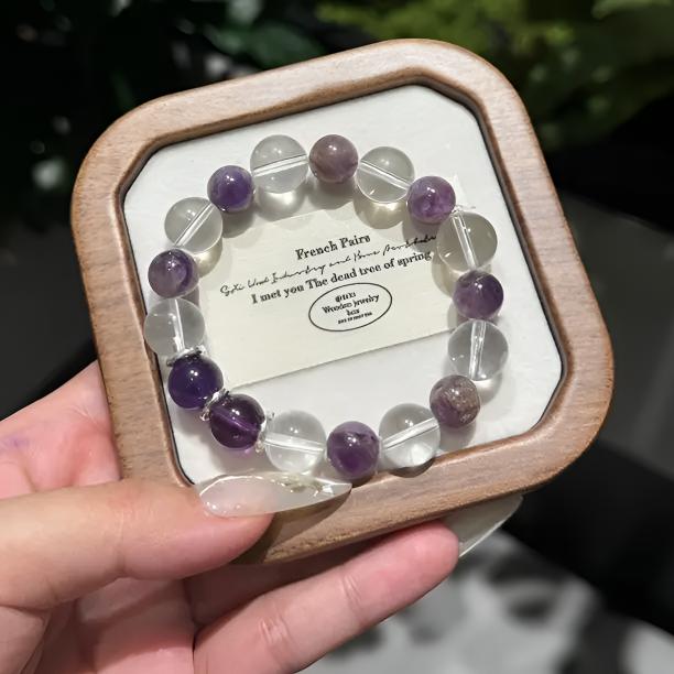 天然紫水天然白水晶简约百搭手串闺蜜礼物女