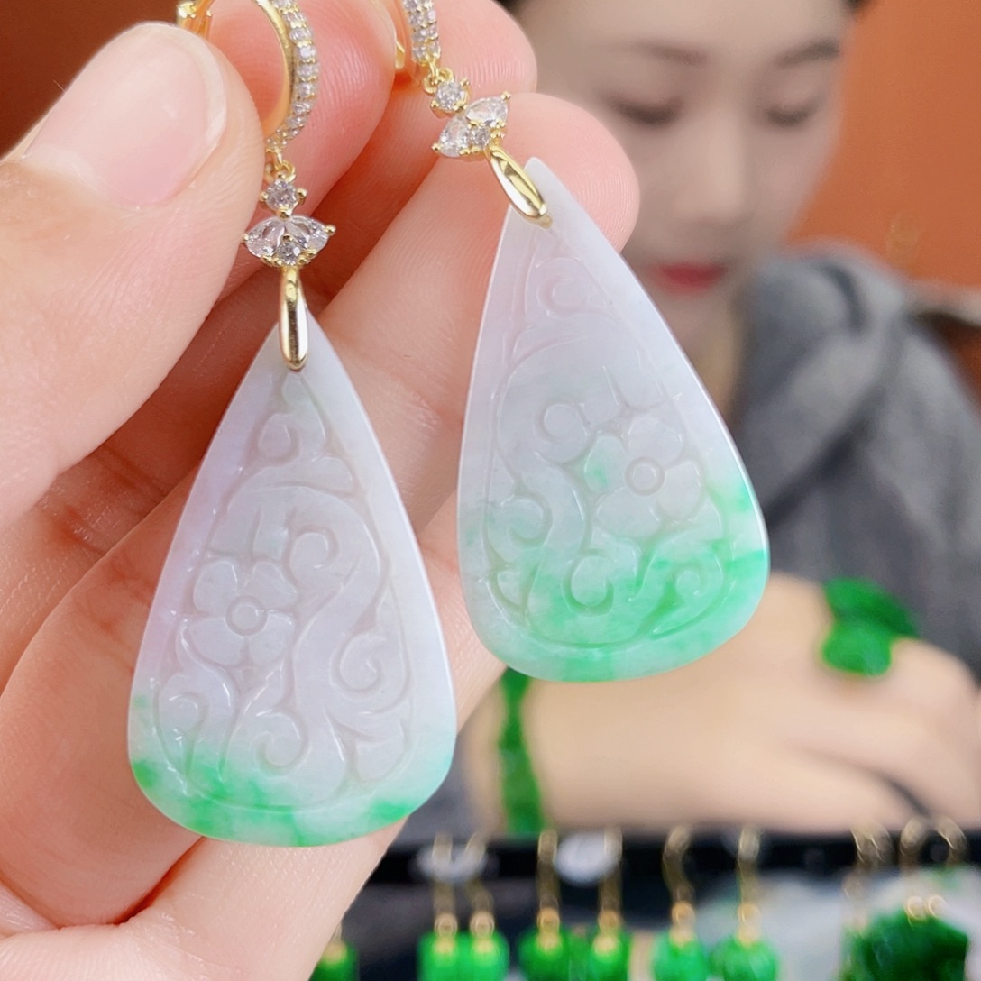 翡翠银S925镶嵌耳饰