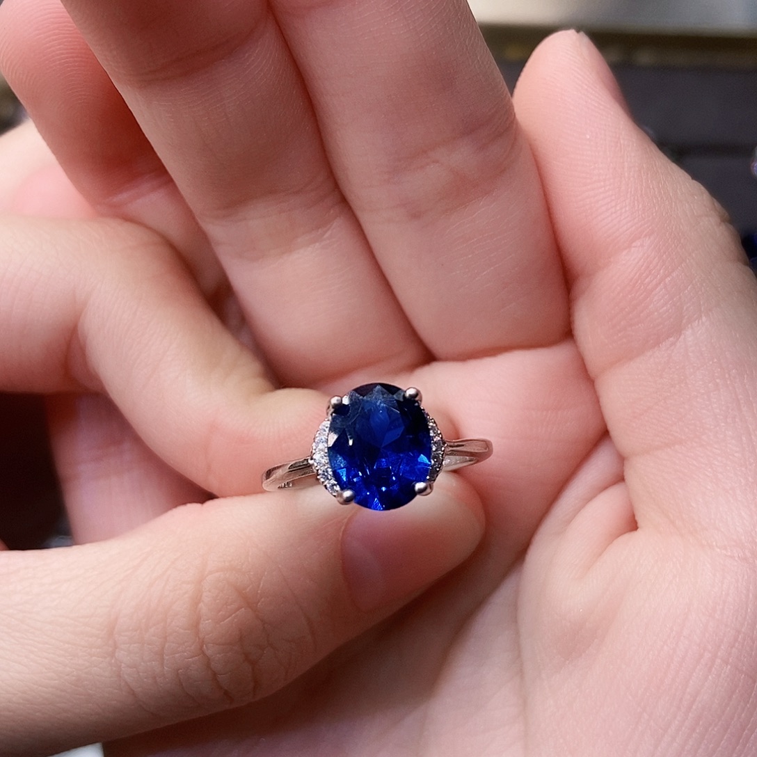 蓝宝石银S925镶嵌戒指